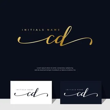 Handwriting Initial of letter CD C D feminine and beauty logo design on gold  Stock Illustration