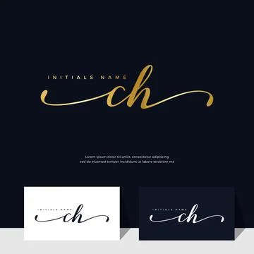 Handwriting Initial of letter CH C H feminine and beauty logo design on gold  Stock Illustration