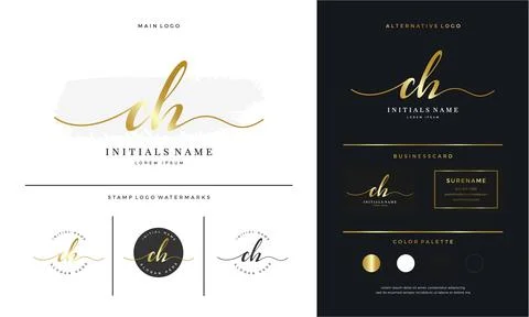 Handwriting Initial of letter CH C H feminine and beauty logo design Stock Illustration