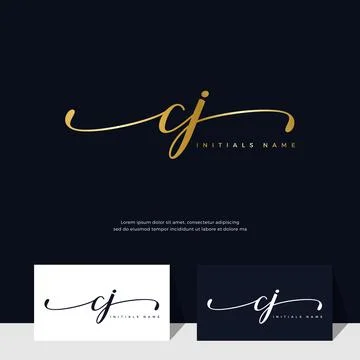 Handwriting Initial of letter CJ C J feminine and beauty logo design on gold  Stock Illustration