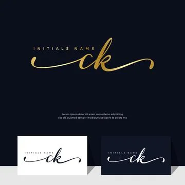 Handwriting Initial of letter CK C K feminine and beauty logo design on gold  Stock Illustration