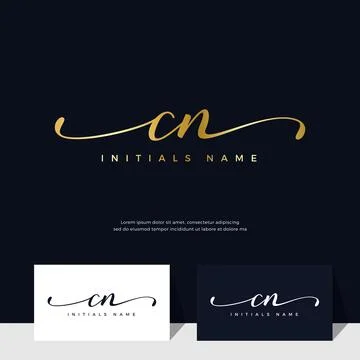 Handwriting Initial of letter CN C N feminine and beauty logo design on gold  Stock Illustration