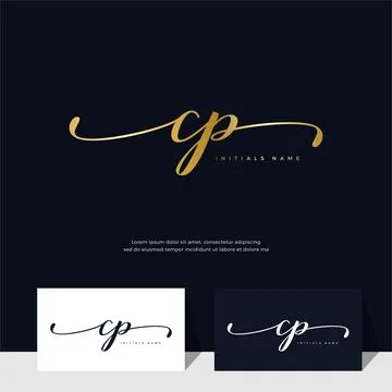 Handwriting Initial of letter CP C P feminine and beauty logo design on gold  Stock Illustration