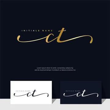 Handwriting Initial of letter CT C T feminine and beauty logo design on gold  Stock Illustration