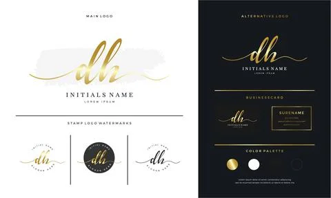 Handwriting Initial of letter DH D H feminine and beauty logo design Stock Illustration