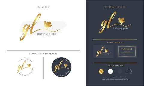 Handwriting initial of letter GL G L logo design with butterfly. Stock Illustration