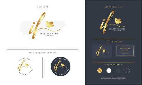 Handwriting initial of letter IF I F logo design with butterfly. Stock Illustration