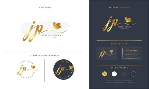 Handwriting initial of letter JP J Plogo design with butterfly. Stock Illustration