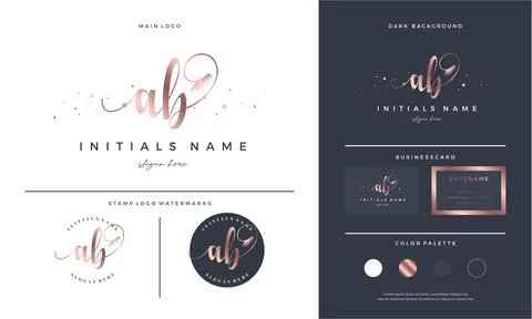 Handwriting letter AB A B Initial logo with Eyelash extension beauty for make Stock Illustration