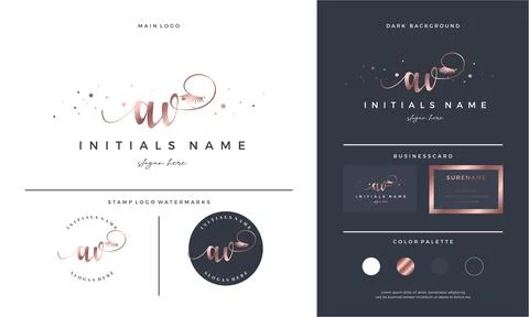 Handwriting letter AV A V Initial logo with Eyelash extension beauty for make Stock Illustration
