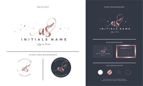 Handwriting letter AS A S Initial logo with Eyelash extension beauty for make Stock Illustration