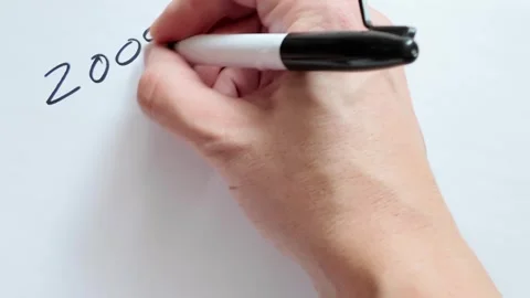 Handwriting a Number 2008 on a Blank Sheet of Paper Stock Footage 301404038