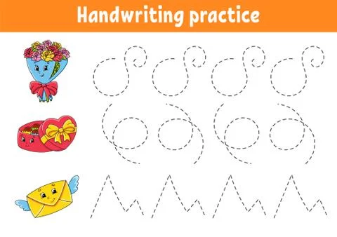 Handwriting pactice. Education developing worksheet. Activity page. Valentine Illustrazione stock