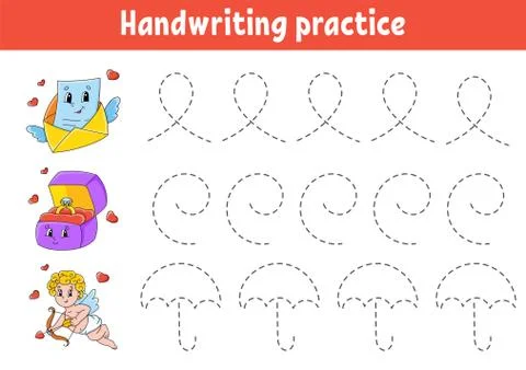 Handwriting pactice. Education developing worksheet. Activity page. Valentine Stock Illustration