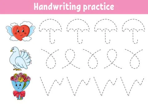 Handwriting pactice. Education developing worksheet. Activity page. Valentine Stock Illustration