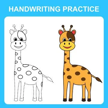Handwriting practice. Draw lines and color the giraffe. Educational kids game Stock Illustration