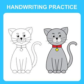 Handwriting practice. Draw lines and color the cat. Educational kids game, co Stock Illustration