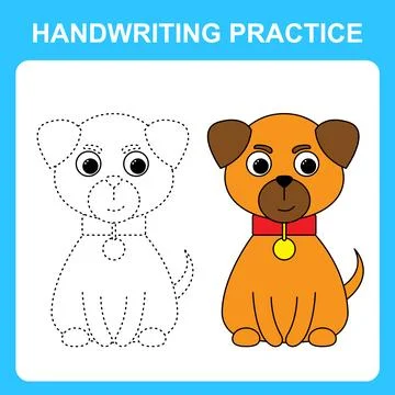 Handwriting practice. Draw lines and color the dog (puppy). Educational kids Stock Illustration