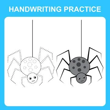 Handwriting practice. Draw lines and color the spider. Educational kids game, Stock Illustration