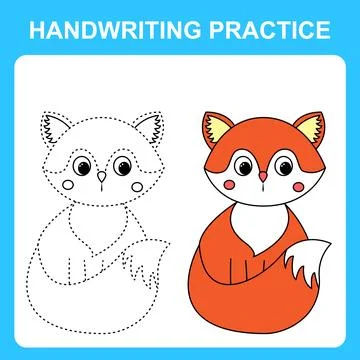 Handwriting practice. Draw lines and color the fox. Educational kids game, co Stock Illustration