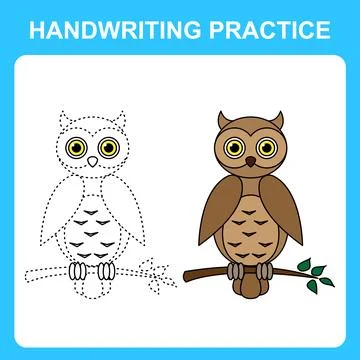 Handwriting practice. Draw lines and color the owl. Educational kids game, c Stock Illustration