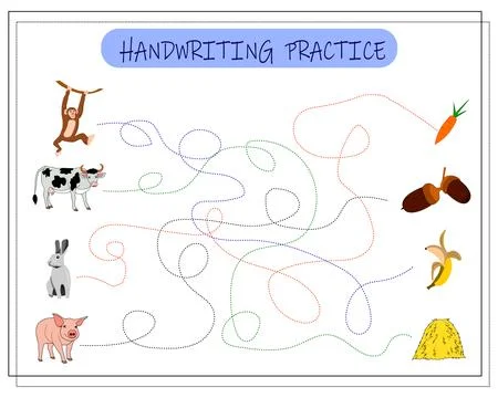 Handwriting practice sheet. Educational children game. Tracing lines for ki.. Stock Illustration