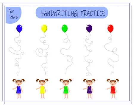 Handwriting practice sheet. Educational children s game. Line tracing for k.. Stock Illustration