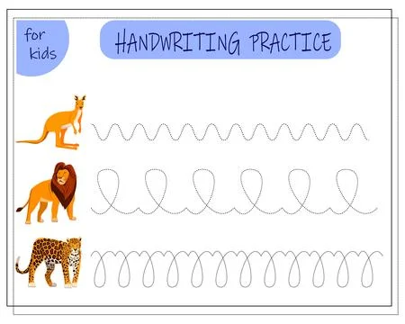 Handwriting practice sheet. Educational children game. Tracing lines for kids Stock Illustration