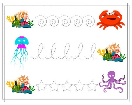 Handwriting practice sheet. Educational children game, restore the dotted l.. Stock Illustration