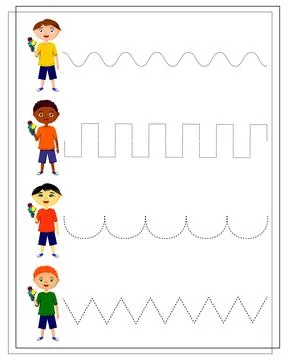 Handwriting practice sheet. Educational childrens game Line tracing for kid.. Stock Illustration