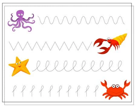 Handwriting practice sheet. Educational childrens game, restore the dotted .. Stock Illustration