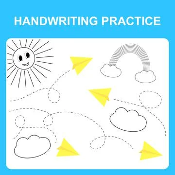 Handwriting practice sheet illustration. Paper airplanes. Materials for teach Stock Illustration