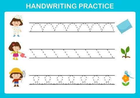 Handwriting practice sheet illustration vector Stock Illustration