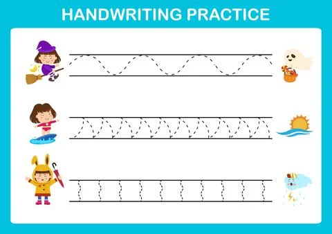 Handwriting practice sheet illustration vector Stock Illustration