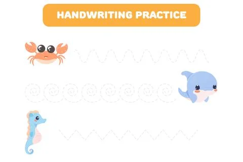 Handwriting practice sheet. Simple educational game for kids Stock Illustration