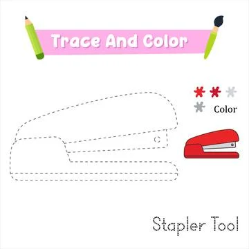 Handwriting Practice. Trace And Color The Stapler Tool Which Is Perfect. Ve.. Иллюстрация