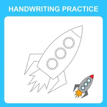 Handwriting practice. Trace the lines and color the space rocket. Educational Stock Illustration