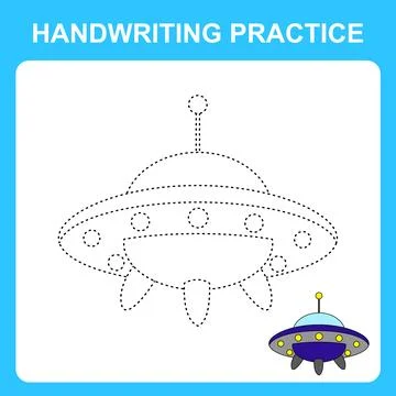 Handwriting practice. Trace the lines and color the UFO. Educational kids gam Stock Illustration