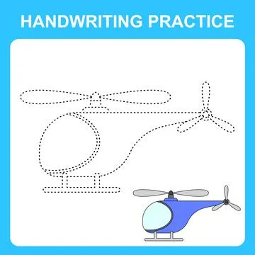 Handwriting practice. Trace the lines and color the helicopter. Educational k Stock Illustration