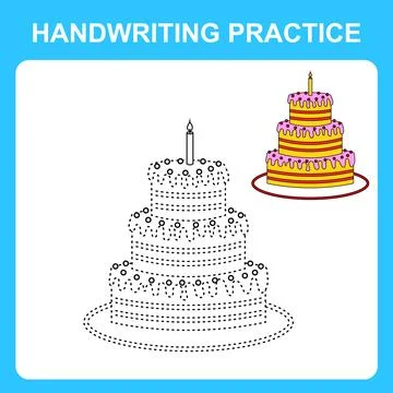 Handwriting practice. Trace the lines and color the cake. Educational kids ga Stock Illustration