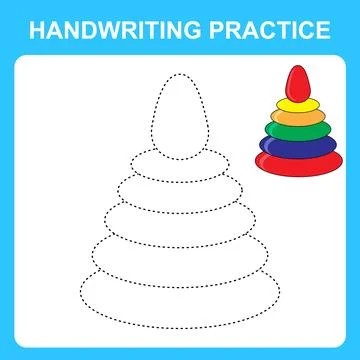 Handwriting practice. Trace the lines and color the pyramid toy. Educational Stock Illustration