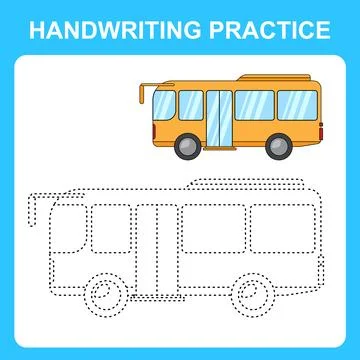 Handwriting practice. Trace the lines and color the bus. Educational kids gam Stock Illustration