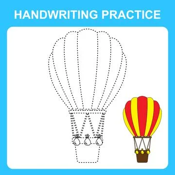 Handwriting practice. Trace the lines and color the hot air balloon. Educatio Stock Illustration