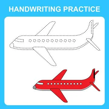 Handwriting practice. Trace the lines and color the plane. Educational kids g Stock Illustration