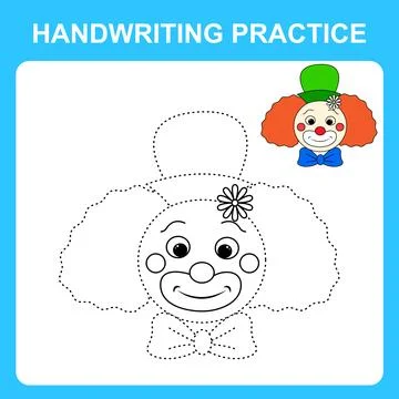 Handwriting practice. Trace the lines and color the clown. Educational kids g Stock Illustration