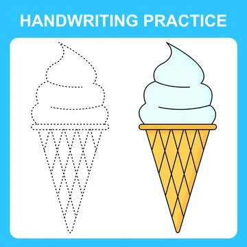 Handwriting practice. Trace the lines and color the ice cream. Educational ki Stock Illustration