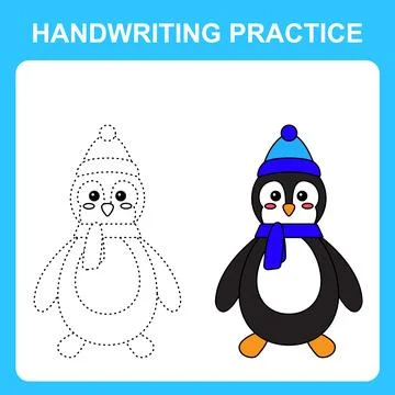 Handwriting practice. Trace the lines and color the penguin. Educational kids Stock Illustration