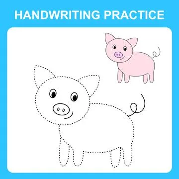 Handwriting practice. Trace the lines and color the pig. Educational kids gam Stock Illustration