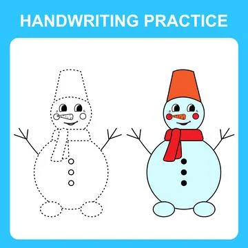 Handwriting practice. Trace the lines and color the snowman. Educational kids Stock Illustration