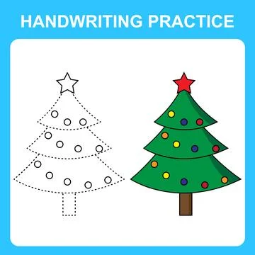 Handwriting practice. Trace the lines and color the Christmas tree. Education Stock Illustration